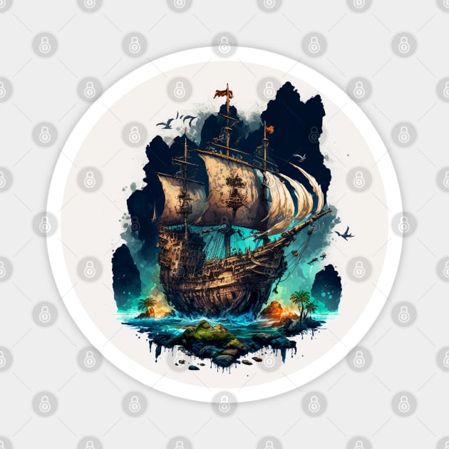 Pirate Ship - the goonies Magnet by Buff Geeks Art